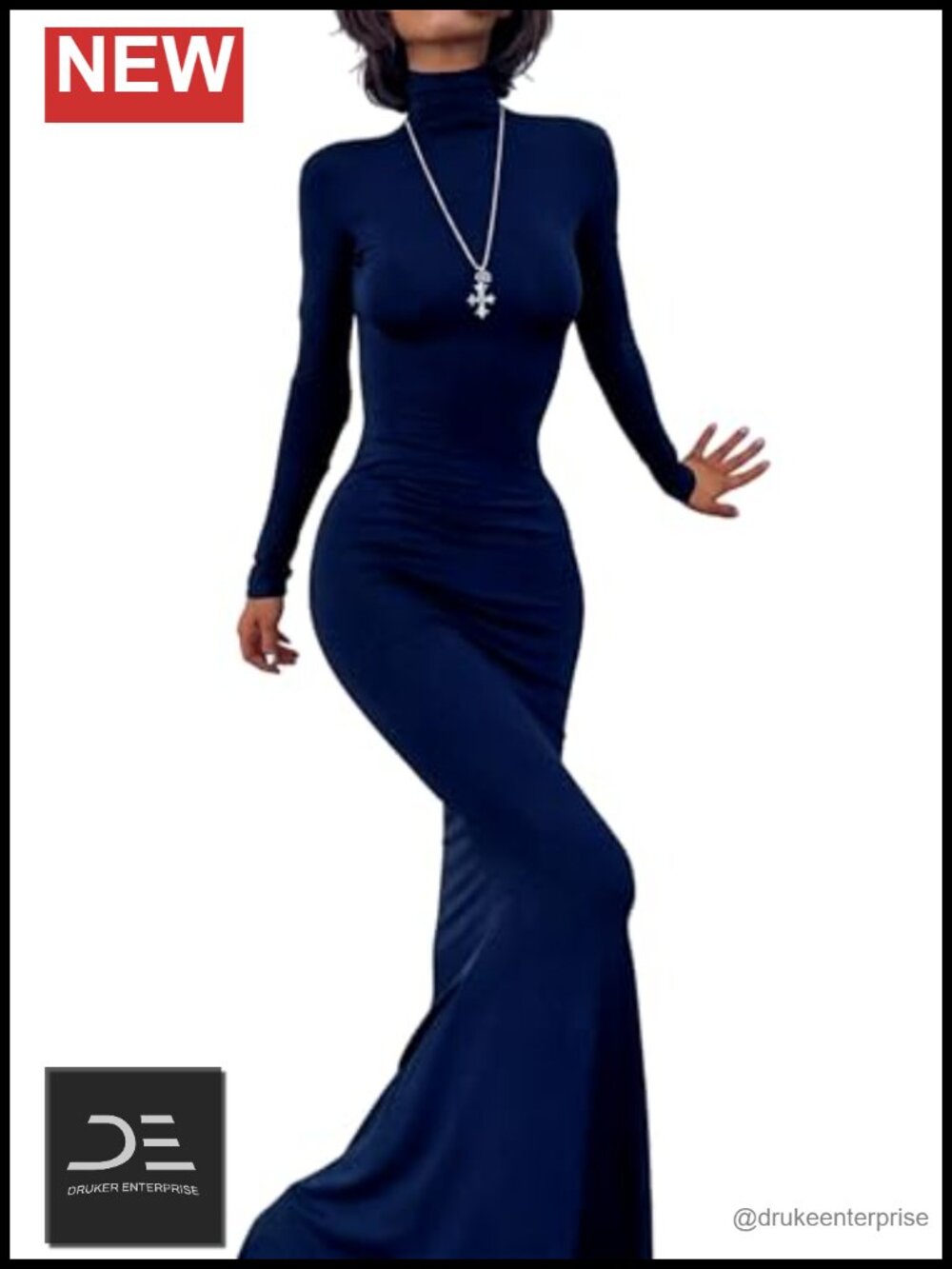 Bodycon Maxi Dress Long Sleeve Turtleneck Mermaid